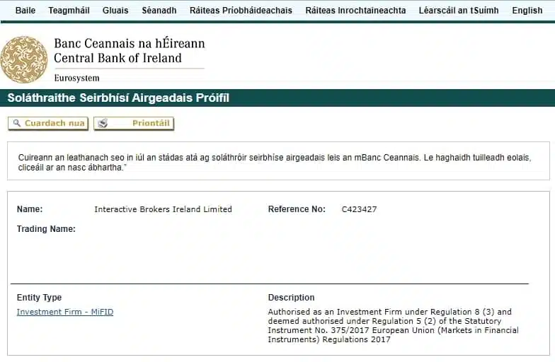 interactive brokers regulación Irlanda